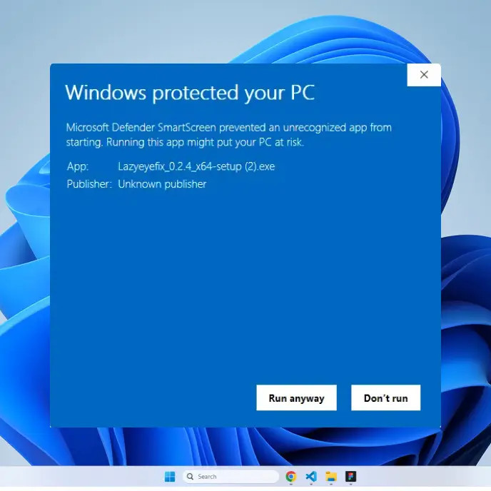 Windows protected your PC prompt
